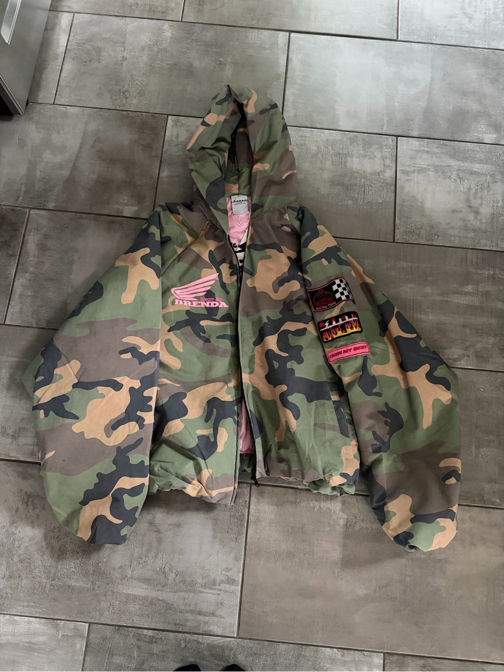 Girls Camouflage Puffer Jacket with Hood -